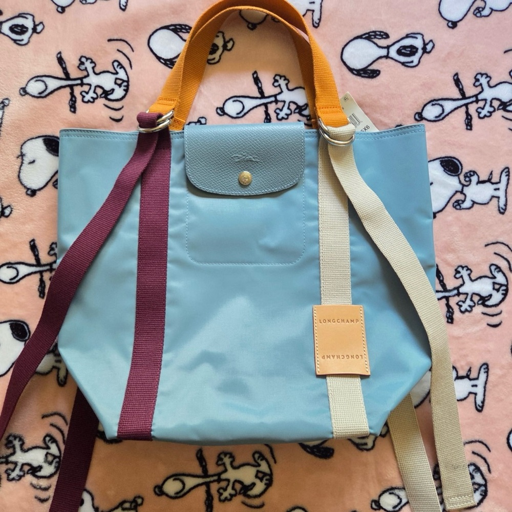 Longchamp Blue and Orange Tote Bag with Color-Block Design